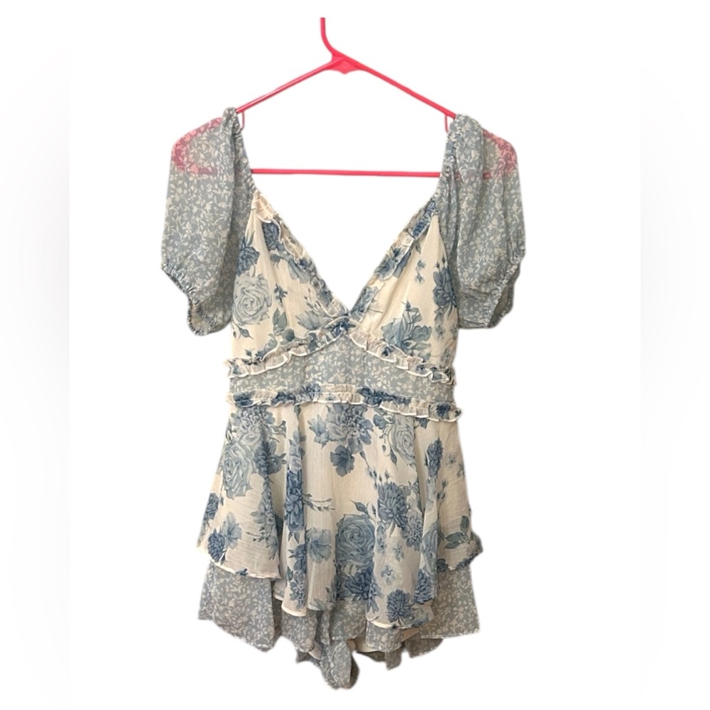 ๐ Altarโd State Haven Mix Blue White Floral Ruffle Romper Size Small